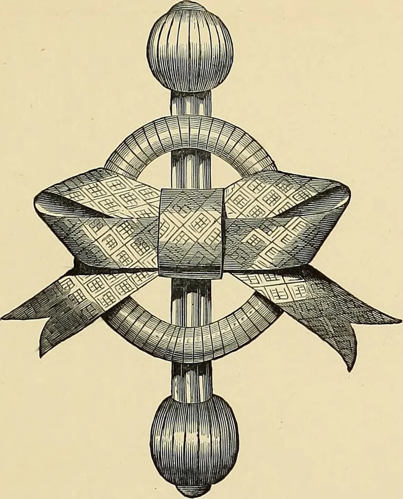 An illustration from Art needlework. A complete manual of embroidery in silks and crewels, with full instructions as to stitches, materials, and implements. Containing also a large number of original designs and a handsome coloured design for crewel work, 1882, leaf 12