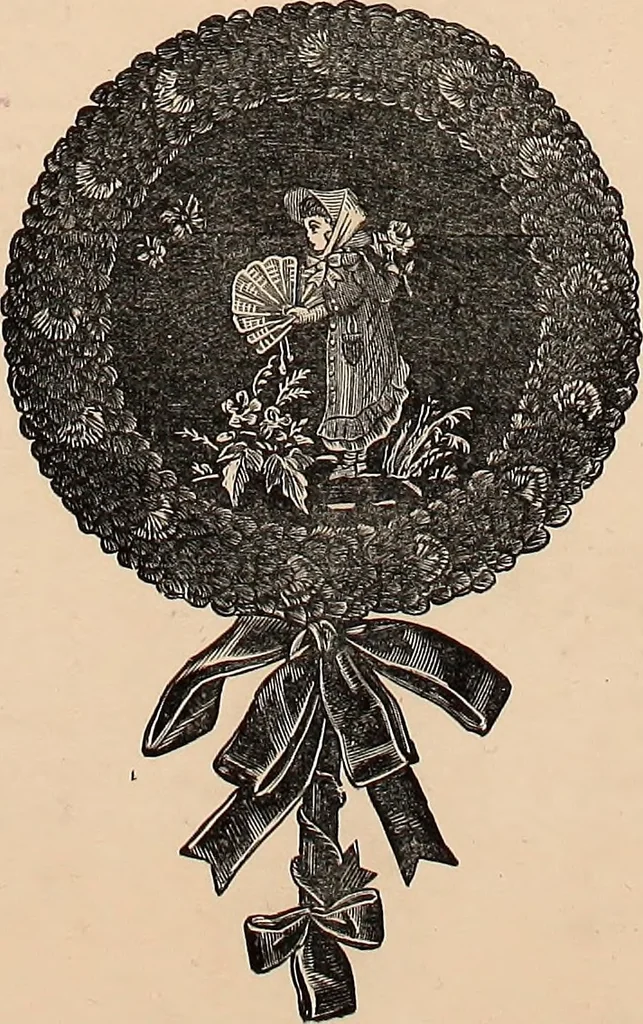 An illustration from Art needlework. A complete manual of embroidery in silks and crewels, with full instructions as to stitches, materials, and implements. Containing also a large number of original designs and a handsome coloured design for crewel work, 1882, leaf 121