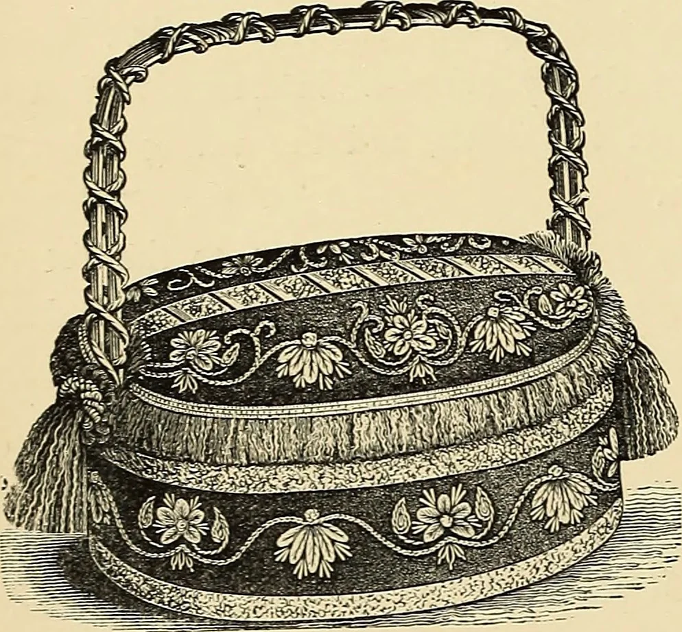 An illustration from Art needlework. A complete manual of embroidery in silks and crewels, with full instructions as to stitches, materials, and implements. Containing also a large number of original designs and a handsome coloured design for crewel work, 1882, leaf 19