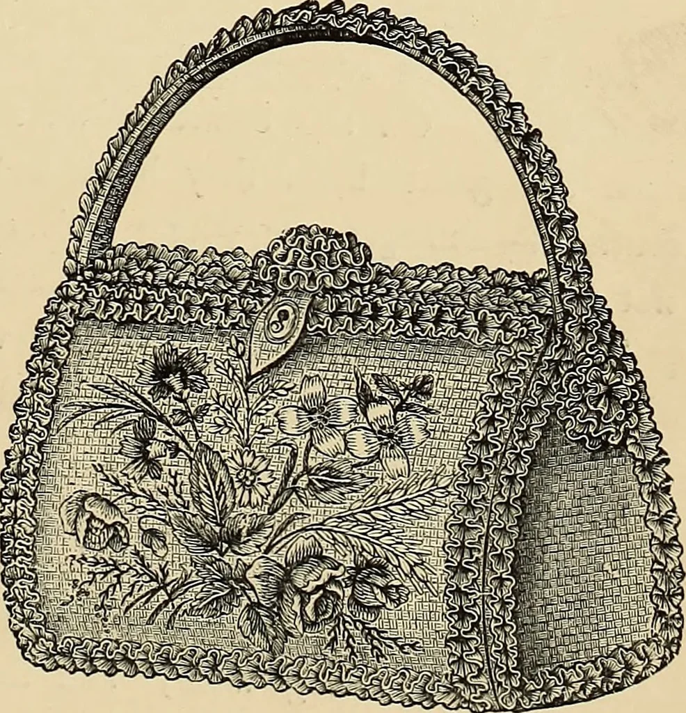 An illustration from Art needlework. A complete manual of embroidery in silks and crewels, with full instructions as to stitches, materials, and implements. Containing also a large number of original designs and a handsome coloured design for crewel work, 1882, leaf 20