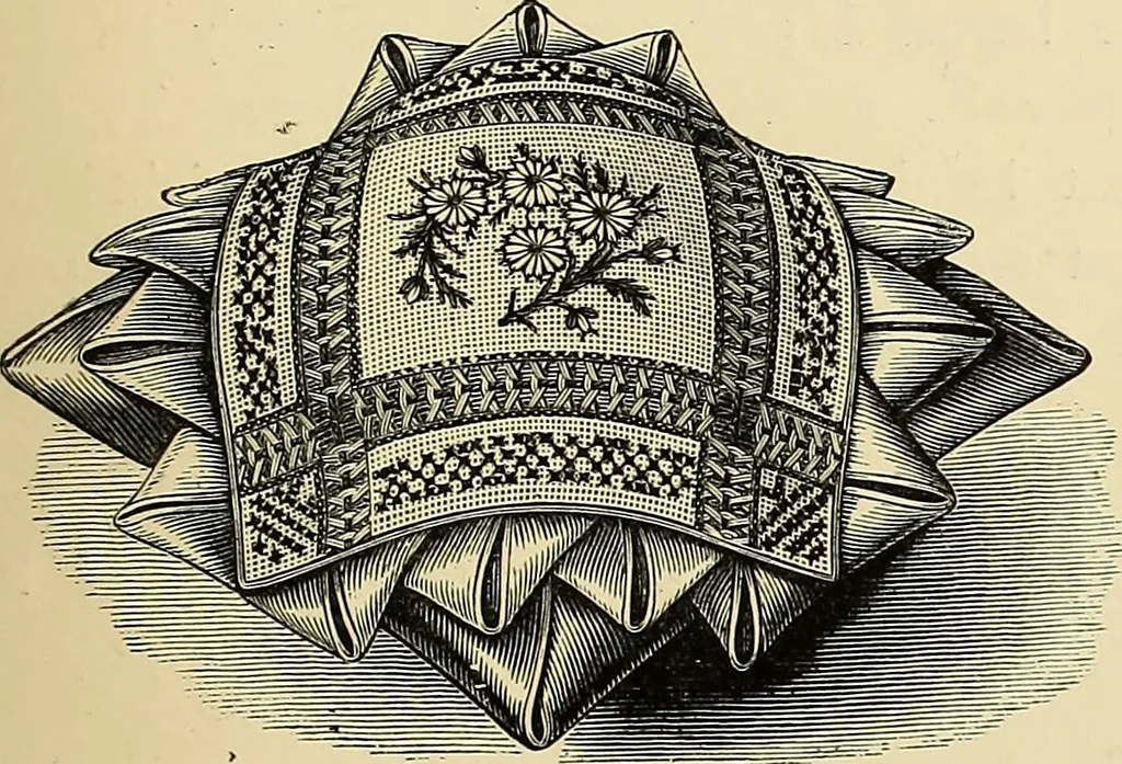 An illustration from Art needlework. A complete manual of embroidery in silks and crewels, with full instructions as to stitches, materials, and implements. Containing also a large number of original designs and a handsome coloured design for crewel work, 1882, leaf 30