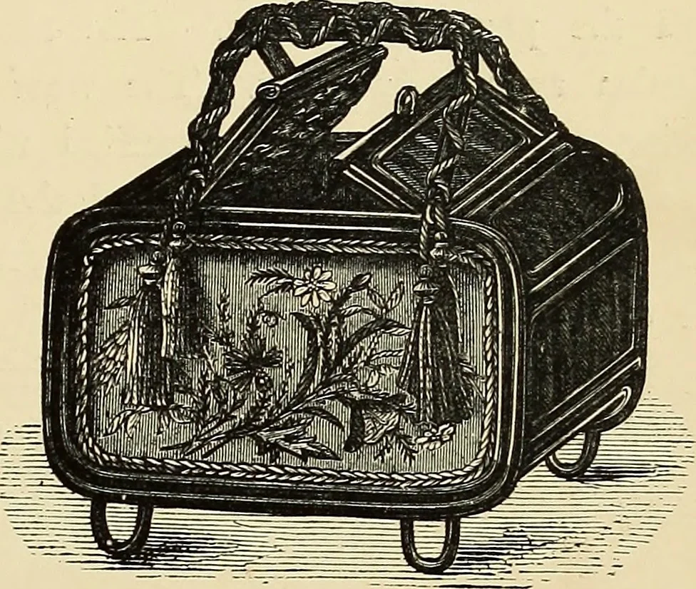 An illustration from Art needlework. A complete manual of embroidery in silks and crewels, with full instructions as to stitches, materials, and implements. Containing also a large number of original designs and a handsome coloured design for crewel work, 1882, leaf 30