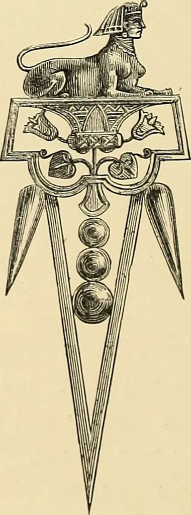 An illustration from Art needlework. A complete manual of embroidery in silks and crewels, with full instructions as to stitches, materials, and implements. Containing also a large number of original designs and a handsome coloured design for crewel work, 1882, leaf 33