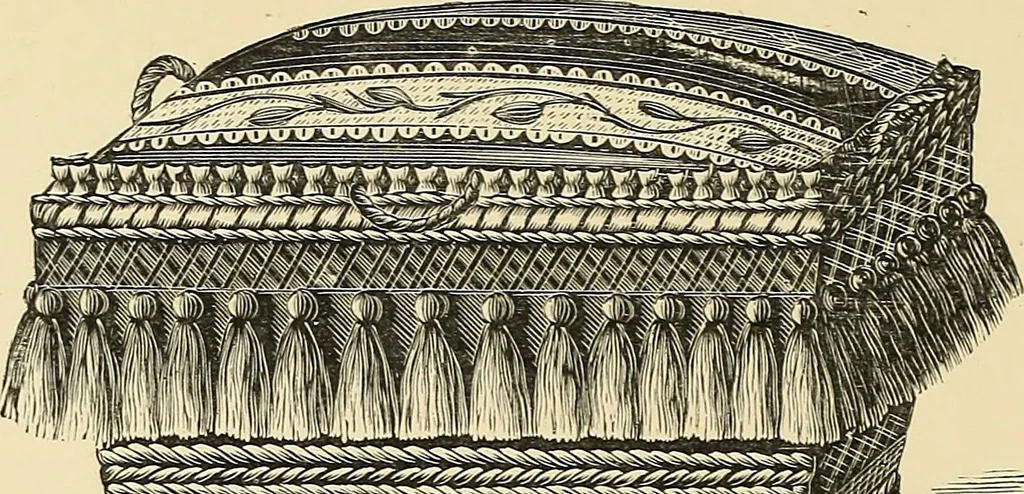 An illustration from Art needlework. A complete manual of embroidery in silks and crewels, with full instructions as to stitches, materials, and implements. Containing also a large number of original designs and a handsome coloured design for crewel work, 1882, leaf 43