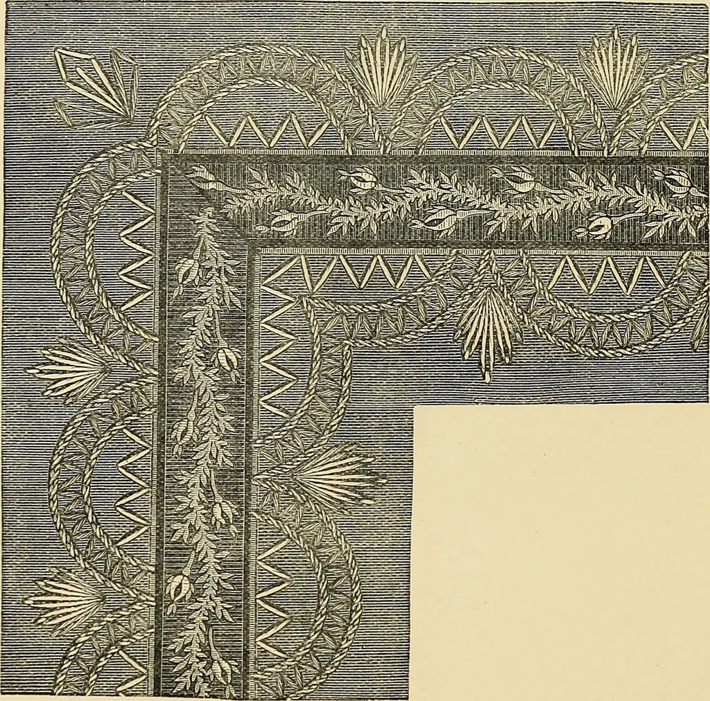 An illustration from Art needlework. A complete manual of embroidery in silks and crewels, with full instructions as to stitches, materials, and implements. Containing also a large number of original designs and a handsome coloured design for crewel work, 1882, leaf 49