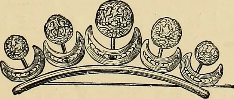 An illustration from Art needlework. A complete manual of embroidery in silks and crewels, with full instructions as to stitches, materials, and implements. Containing also a large number of original designs and a handsome coloured design for crewel work, 1882, leaf 50