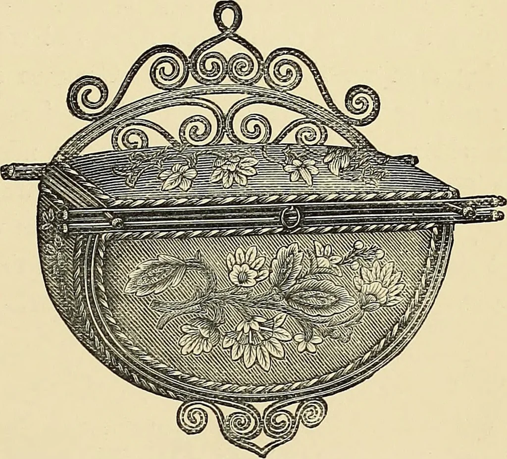 An illustration from Art needlework. A complete manual of embroidery in silks and crewels, with full instructions as to stitches, materials, and implements. Containing also a large number of original designs and a handsome coloured design for crewel work, 1882, leaf 54
