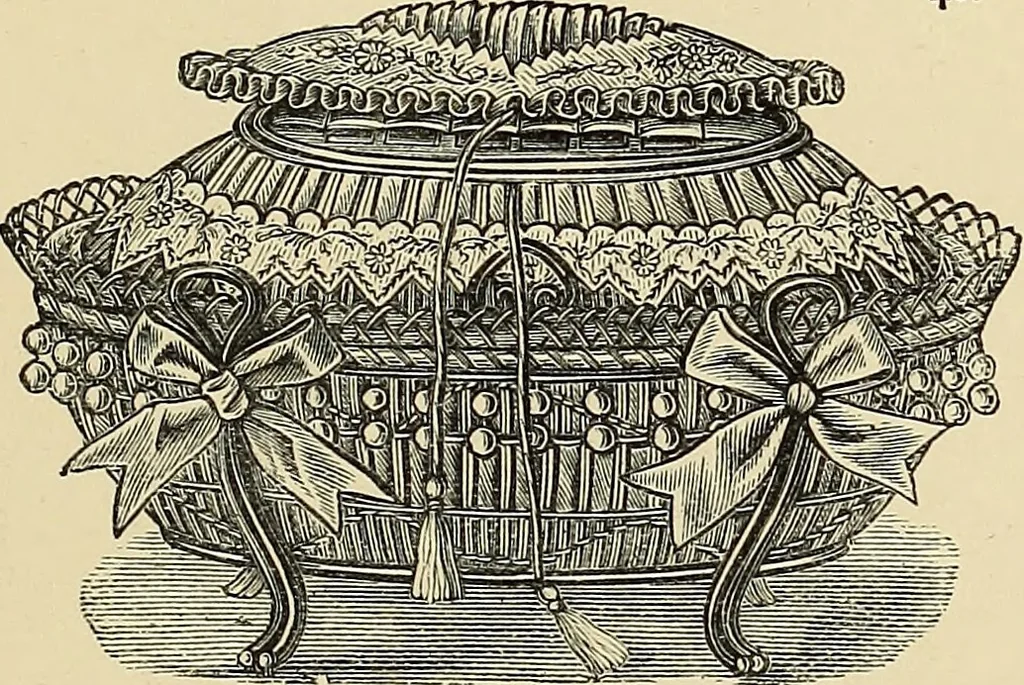 An illustration from Art needlework. A complete manual of embroidery in silks and crewels, with full instructions as to stitches, materials, and implements. Containing also a large number of original designs and a handsome coloured design for crewel work, 1882, leaf 54