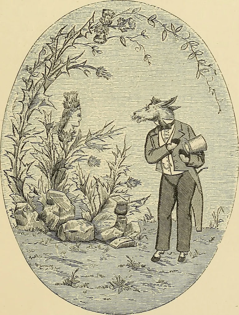 An illustration from Art needlework. A complete manual of embroidery in silks and crewels, with full instructions as to stitches, materials, and implements. Containing also a large number of original designs and a handsome coloured design for crewel work, 1882, leaf 60