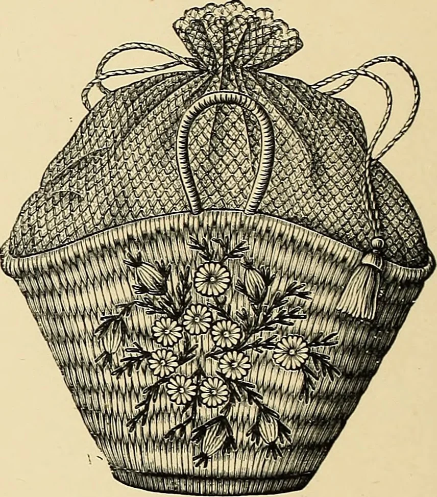 An illustration from Art needlework. A complete manual of embroidery in silks and crewels, with full instructions as to stitches, materials, and implements. Containing also a large number of original designs and a handsome coloured design for crewel work, 1882, leaf 63