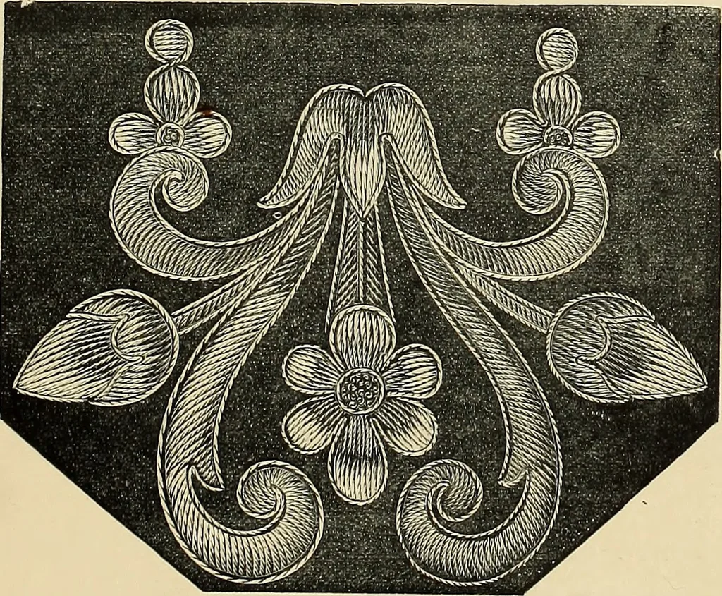 An illustration from Art needlework. A complete manual of embroidery in silks and crewels, with full instructions as to stitches, materials, and implements. Containing also a large number of original designs and a handsome coloured design for crewel work, 1882, leaf 64
