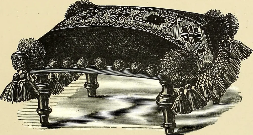 An illustration from Art needlework. A complete manual of embroidery in silks and crewels, with full instructions as to stitches, materials, and implements. Containing also a large number of original designs and a handsome coloured design for crewel work, 1882, leaf 70