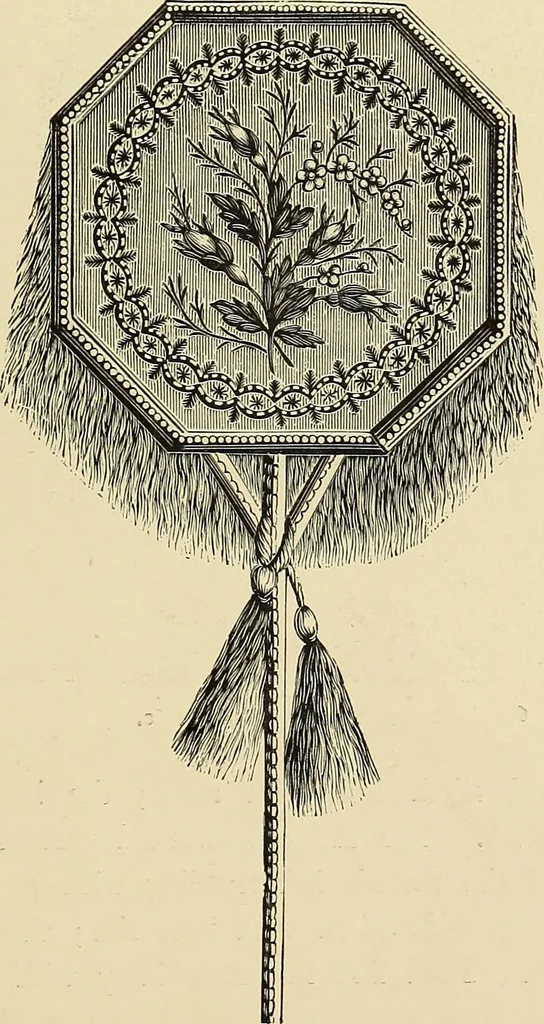 An illustration from Art needlework. A complete manual of embroidery in silks and crewels, with full instructions as to stitches, materials, and implements. Containing also a large number of original designs and a handsome coloured design for crewel work, 1882, leaf 70