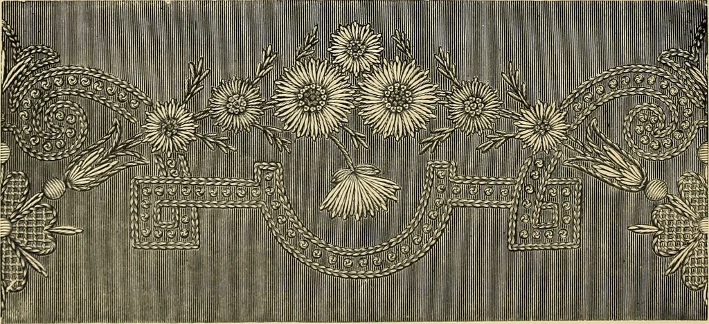 An illustration from Art needlework. A complete manual of embroidery in silks and crewels, with full instructions as to stitches, materials, and implements. Containing also a large number of original designs and a handsome coloured design for crewel work, 1882, leaf 73