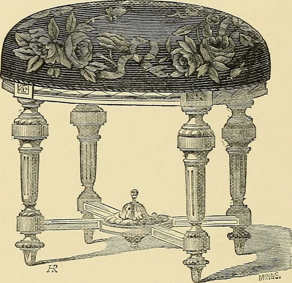 An illustration from Art needlework. A complete manual of embroidery in silks and crewels, with full instructions as to stitches, materials, and implements. Containing also a large number of original designs and a handsome coloured design for crewel work, 1882, leaf 75