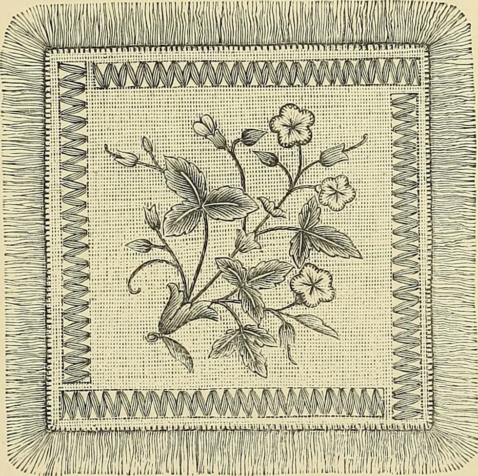 An illustration from Art needlework. A complete manual of embroidery in silks and crewels, with full instructions as to stitches, materials, and implements. Containing also a large number of original designs and a handsome coloured design for crewel work, 1882, leaf 78
