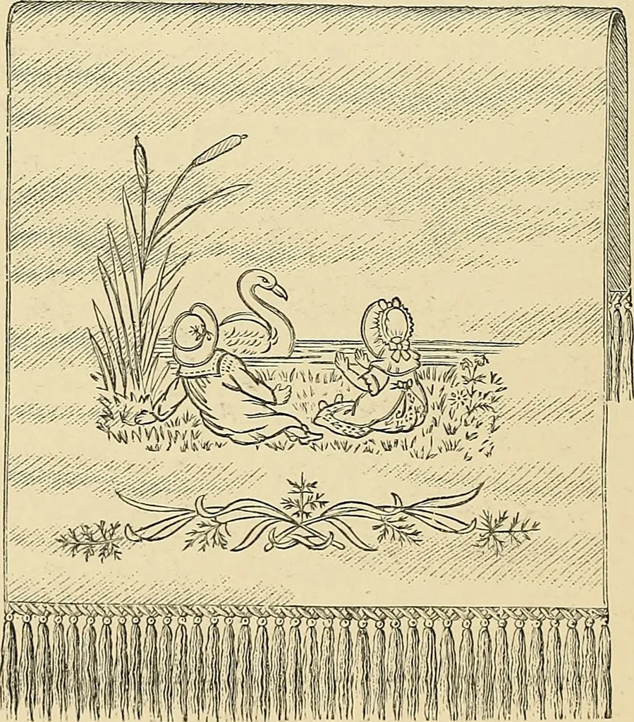 An illustration from Art needlework. A complete manual of embroidery in silks and crewels, with full instructions as to stitches, materials, and implements. Containing also a large number of original designs and a handsome coloured design for crewel work, 1882, leaf 81