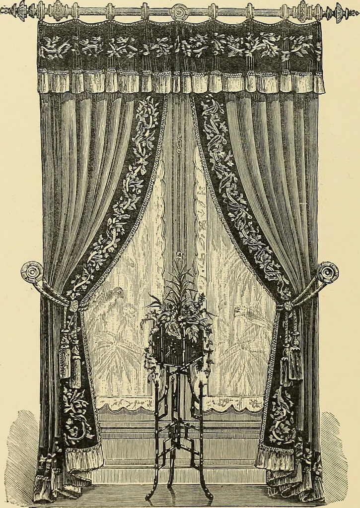 An illustration from Art needlework. A complete manual of embroidery in silks and crewels, with full instructions as to stitches, materials, and implements. Containing also a large number of original designs and a handsome coloured design for crewel work, 1882, leaf 85