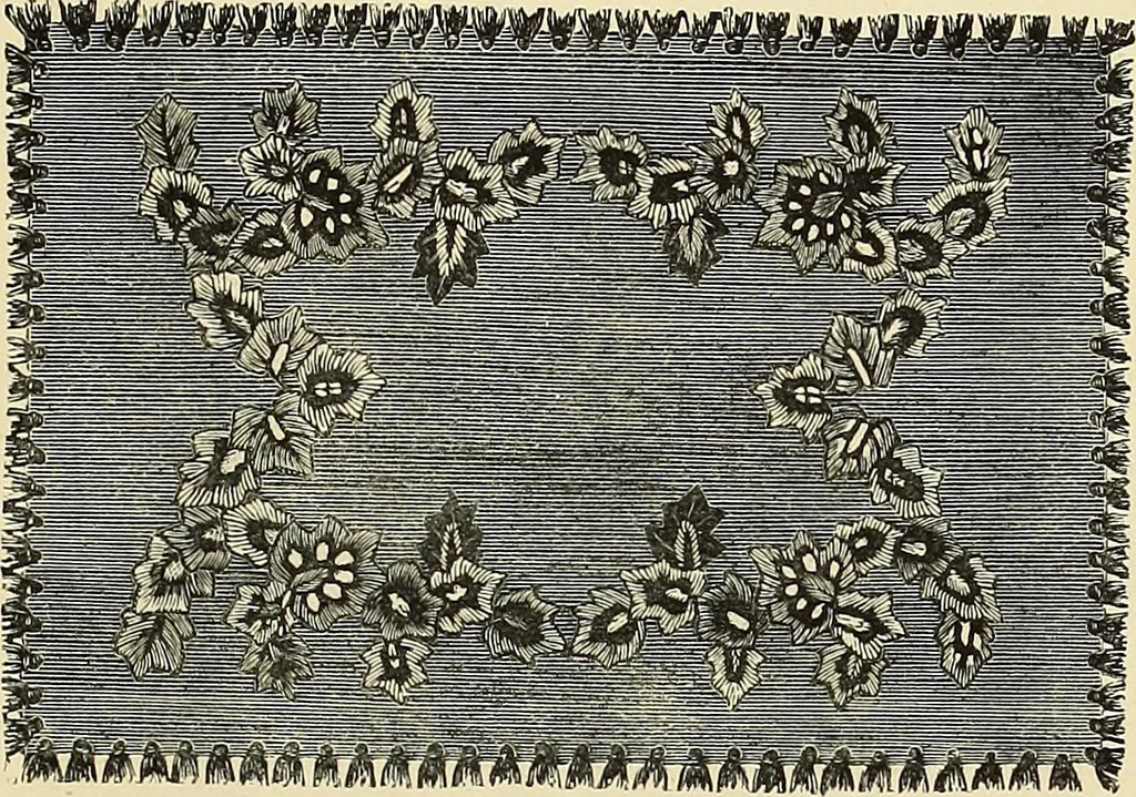 An illustration from Art needlework. A complete manual of embroidery in silks and crewels, with full instructions as to stitches, materials, and implements. Containing also a large number of original designs and a handsome coloured design for crewel work, 1882, leaf 86