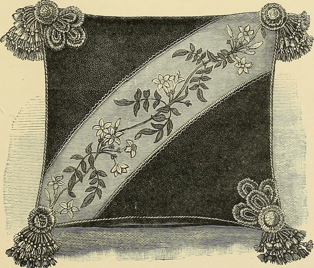 An illustration from Art needlework. A complete manual of embroidery in silks and crewels, with full instructions as to stitches, materials, and implements. Containing also a large number of original designs and a handsome coloured design for crewel work, 1882, leaf 88