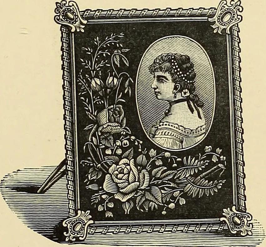 An illustration from Art needlework. A complete manual of embroidery in silks and crewels, with full instructions as to stitches, materials, and implements. Containing also a large number of original designs and a handsome coloured design for crewel work, 1882, leaf 94