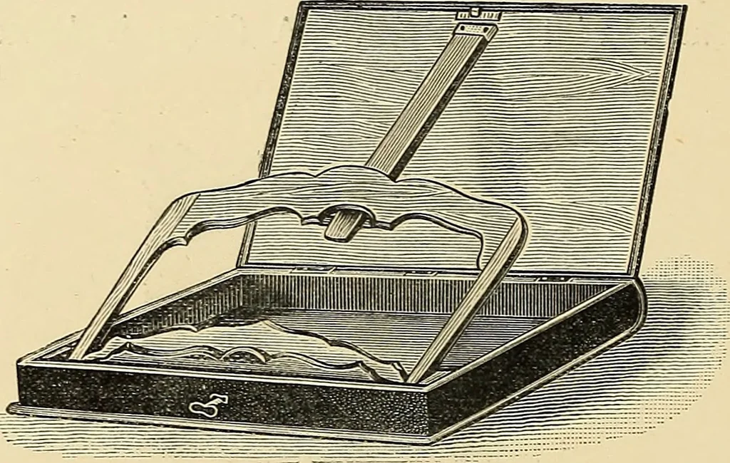 An illustration from Art needlework. A complete manual of embroidery in silks and crewels, with full instructions as to stitches, materials, and implements. Containing also a large number of original designs and a handsome coloured design for crewel work, 1882, leaf 95