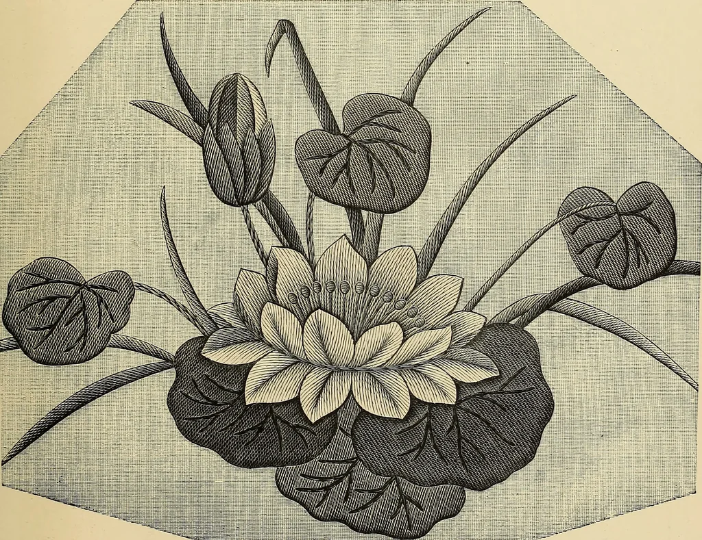An illustration from Art needlework. A complete manual of embroidery in silks and crewels, with full instructions as to stitches, materials, and implements. Containing also a large number of original designs and a handsome coloured design for crewel work, 1882, leaf 98