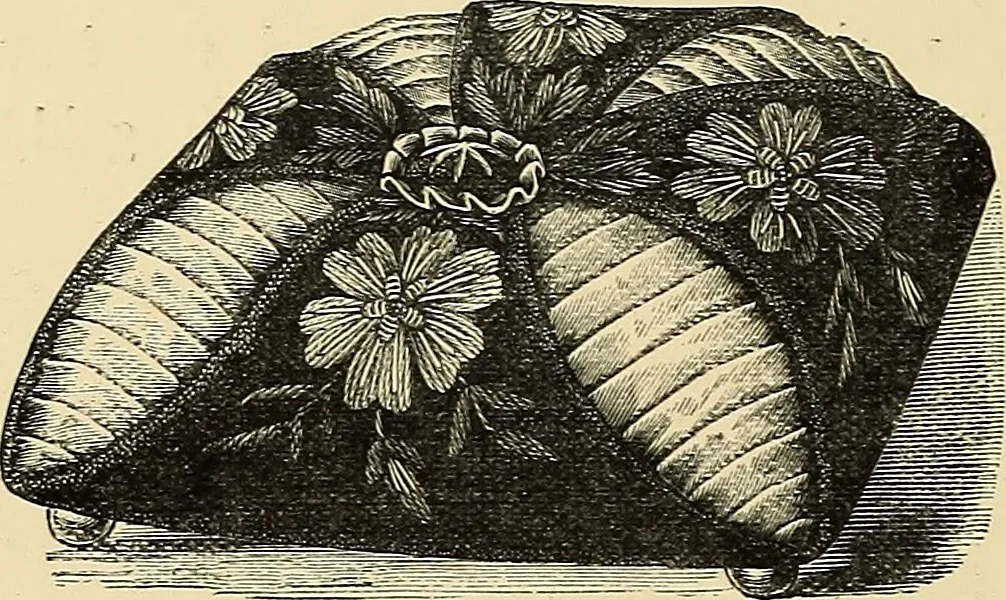 An illustration from Art needlework. A complete manual of embroidery in silks and crewels, with full instructions as to stitches, materials, and implements. Containing also a large number of original designs and a handsome coloured design for crewel work, 1882, leaf 99