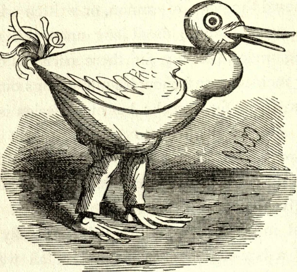 An illustration from The art of amusing : being a collection of graceful arts, merry games, odd tricks, curious puzzles, and new charades : together with suggestions for private theatricals, tableaux, and all sorts of parlor and family amusements, 1866, leaf 105