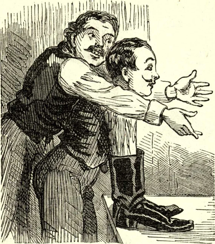 An illustration from The art of amusing : being a collection of graceful arts, merry games, odd tricks, curious puzzles, and new charades : together with suggestions for private theatricals, tableaux, and all sorts of parlor and family amusements, 1866, leaf 109