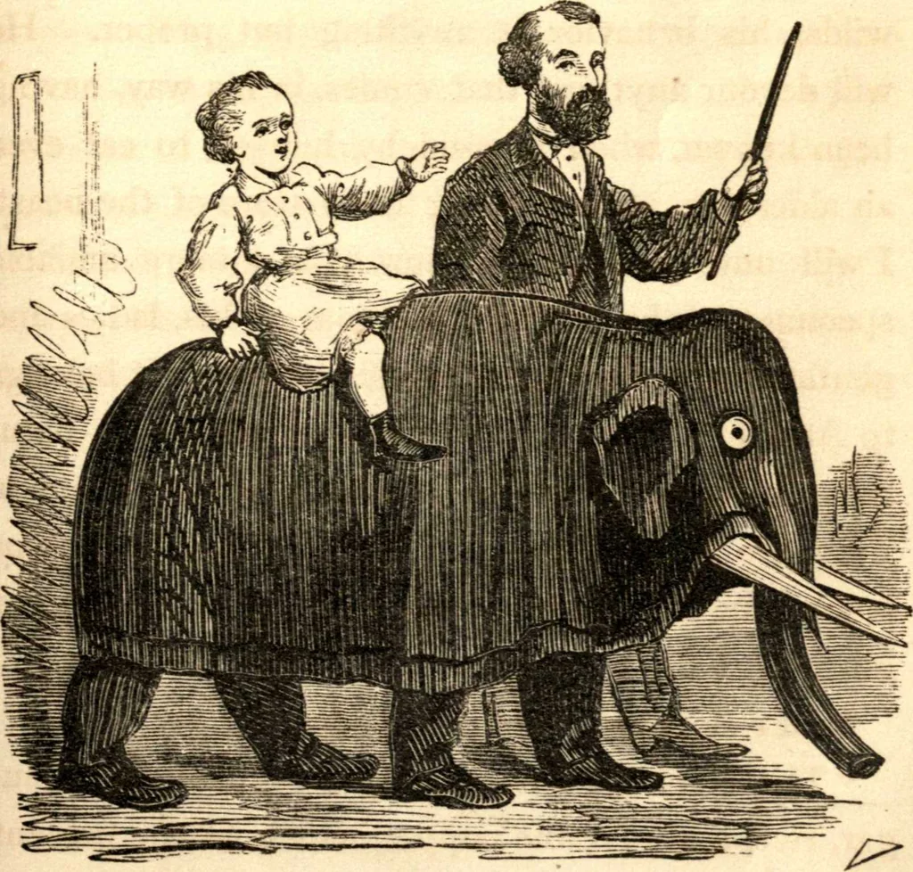 An illustration from The art of amusing : being a collection of graceful arts, merry games, odd tricks, curious puzzles, and new charades : together with suggestions for private theatricals, tableaux, and all sorts of parlor and family amusements, 1866, leaf 146