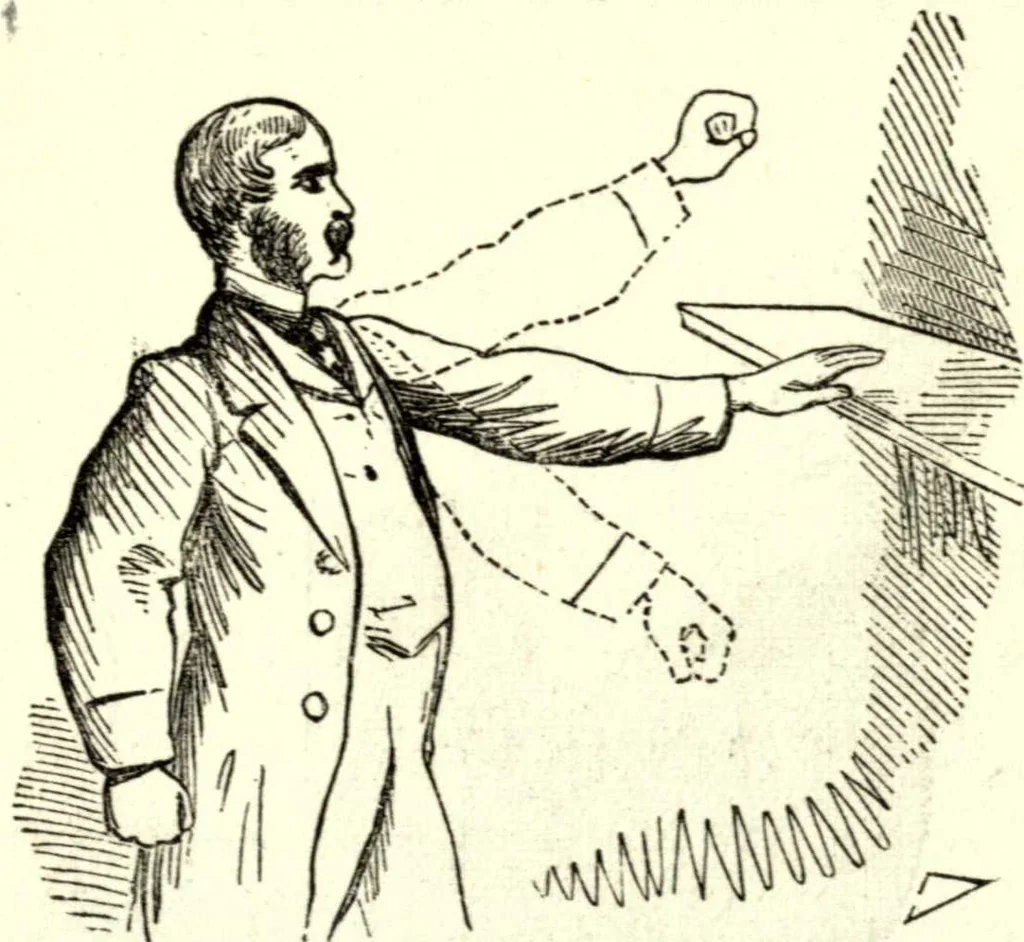 An illustration from The art of amusing : being a collection of graceful arts, merry games, odd tricks, curious puzzles, and new charades : together with suggestions for private theatricals, tableaux, and all sorts of parlor and family amusements, 1866, leaf 156
