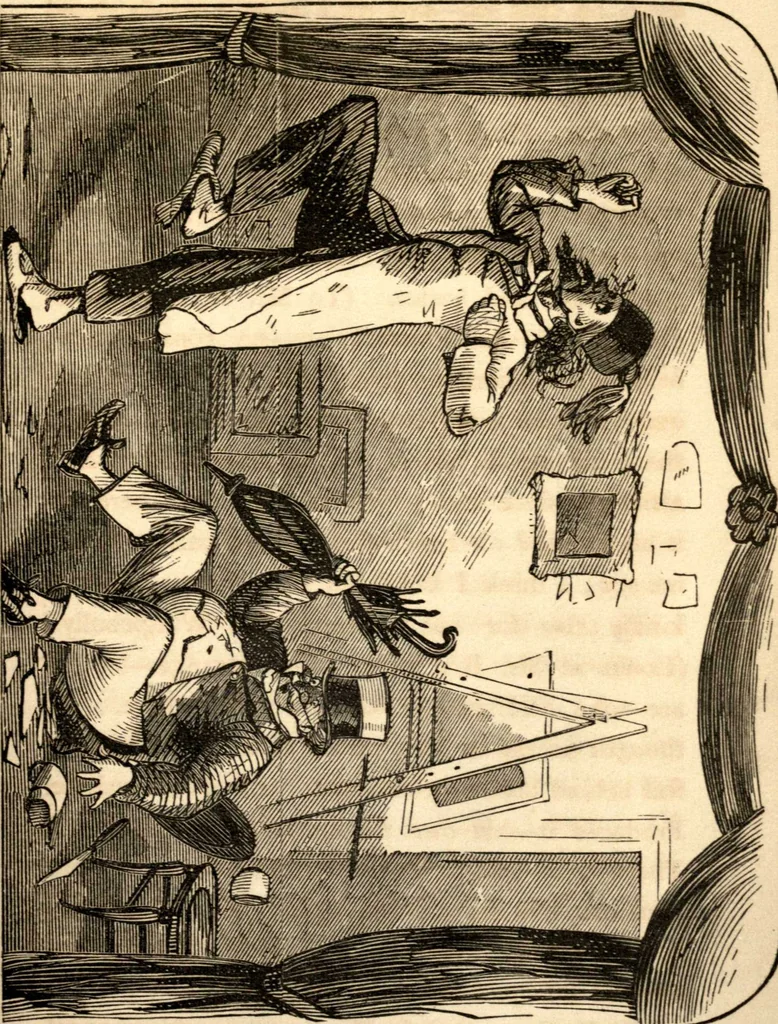 An illustration from The art of amusing : being a collection of graceful arts, merry games, odd tricks, curious puzzles, and new charades : together with suggestions for private theatricals, tableaux, and all sorts of parlor and family amusements, 1866, leaf 204