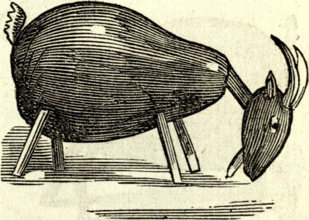 An illustration from The art of amusing : being a collection of graceful arts, merry games, odd tricks, curious puzzles, and new charades : together with suggestions for private theatricals, tableaux, and all sorts of parlor and family amusements, 1866, leaf 216
