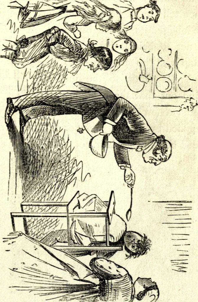 An illustration from The art of amusing : being a collection of graceful arts, merry games, odd tricks, curious puzzles, and new charades : together with suggestions for private theatricals, tableaux, and all sorts of parlor and family amusements, 1866, leaf 24