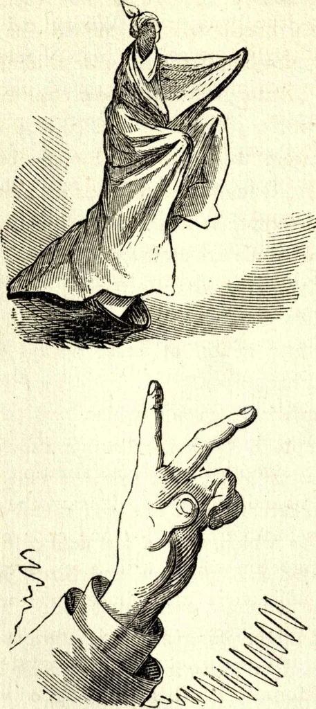 An illustration from The art of amusing : being a collection of graceful arts, merry games, odd tricks, curious puzzles, and new charades : together with suggestions for private theatricals, tableaux, and all sorts of parlor and family amusements, 1866, leaf 261