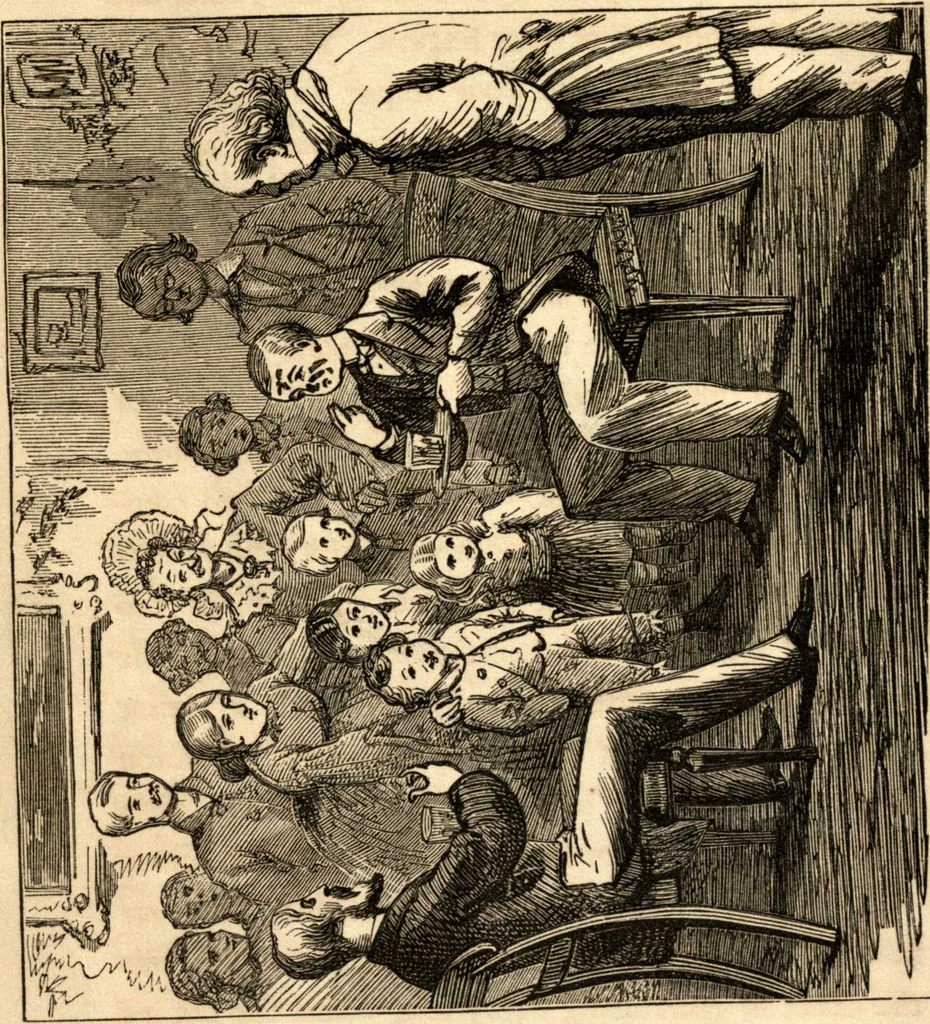 An illustration from The art of amusing : being a collection of graceful arts, merry games, odd tricks, curious puzzles, and new charades : together with suggestions for private theatricals, tableaux, and all sorts of parlor and family amusements, 1866, leaf 29