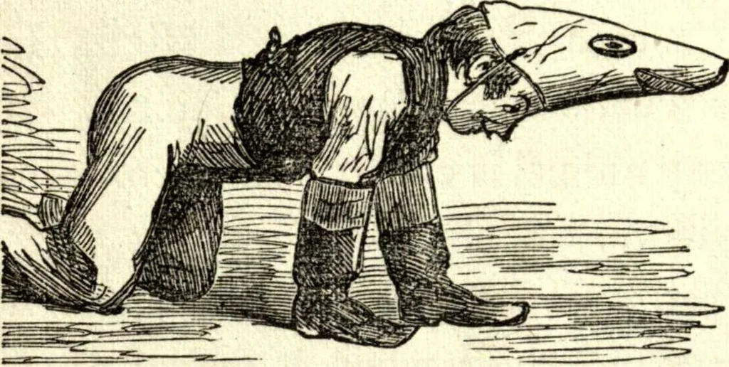 An illustration from The art of amusing : being a collection of graceful arts, merry games, odd tricks, curious puzzles, and new charades : together with suggestions for private theatricals, tableaux, and all sorts of parlor and family amusements, 1866, leaf 41