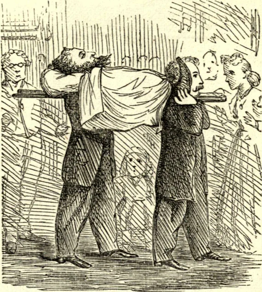 An illustration from The art of amusing : being a collection of graceful arts, merry games, odd tricks, curious puzzles, and new charades : together with suggestions for private theatricals, tableaux, and all sorts of parlor and family amusements, 1866, leaf 46