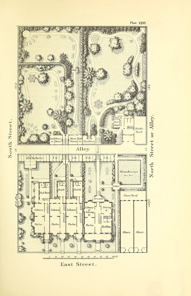 An illustration from The art of beautifying suburban home grounds of small extent : the advantages of suburban homesover city or country homes; the comfort and economy of neighboring improvements; the choice and tre atment of building sites; and the best modes of laying out, planting, and keeping decorated grounds.Illustrated by upwards of two hundred plates and engravings ... With descriptions of the beautiful and hardy trees and shrubs grown in the United States, 1870, leaf 285