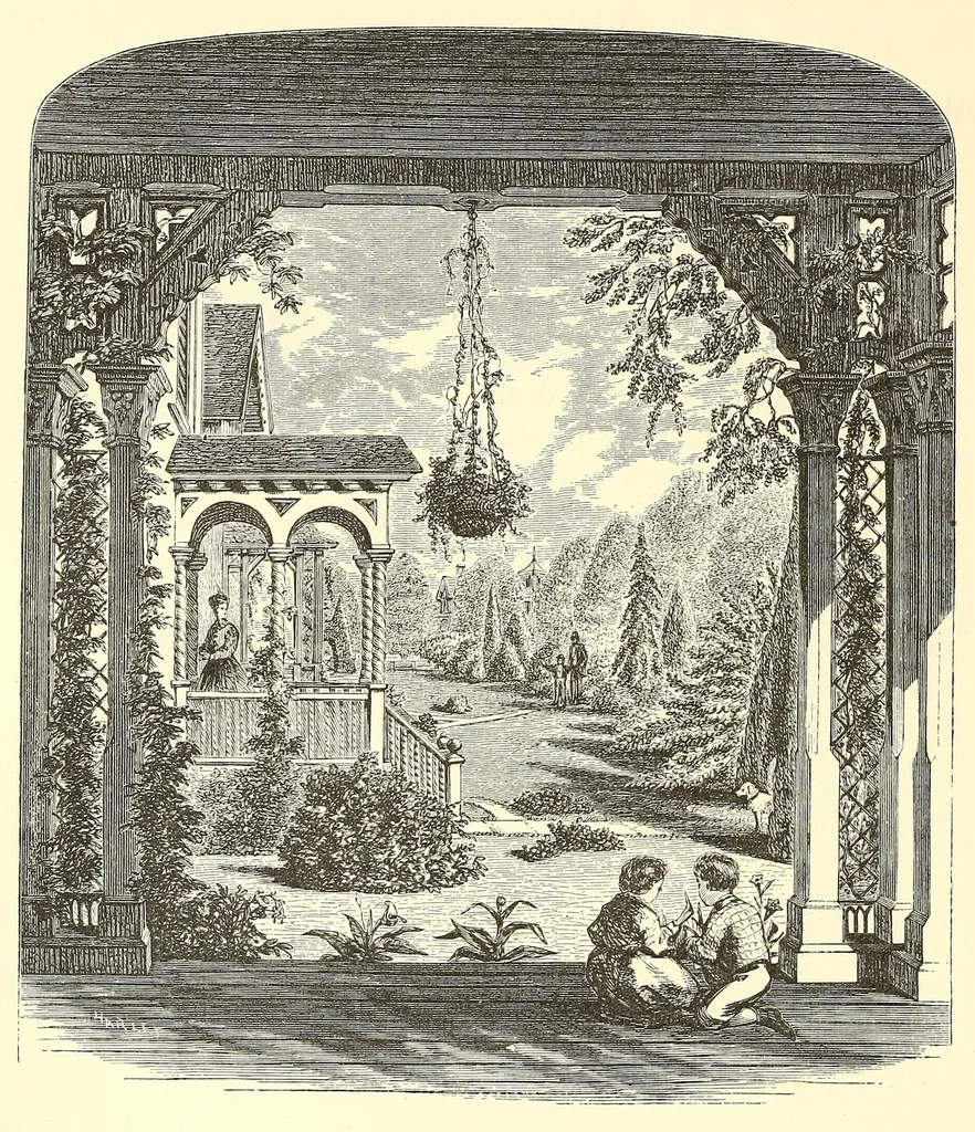 An illustration from The art of beautifying suburban home grounds of small extent : the advantages of suburban homesover city or country homes; the comfort and economy of neighboring improvements; the choice and tre atment of building sites; and the best modes of laying out, planting, and keeping decorated grounds.Illustrated by upwards of two hundred plates and engravings ... With descriptions of the beautiful and hardy trees and shrubs grown in the United States, 1870, leaf 68
