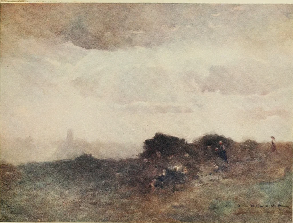An illustration from The art of J. J. Hilder, 1918, leaf 40