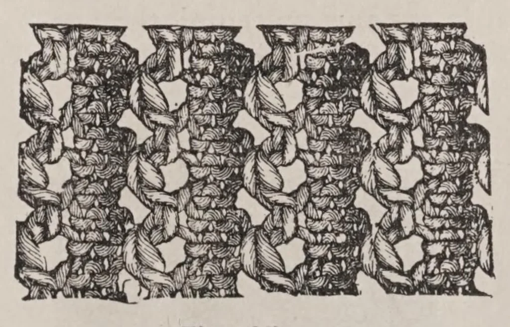 An illustration from The art of knitting, 1881, leaf 49