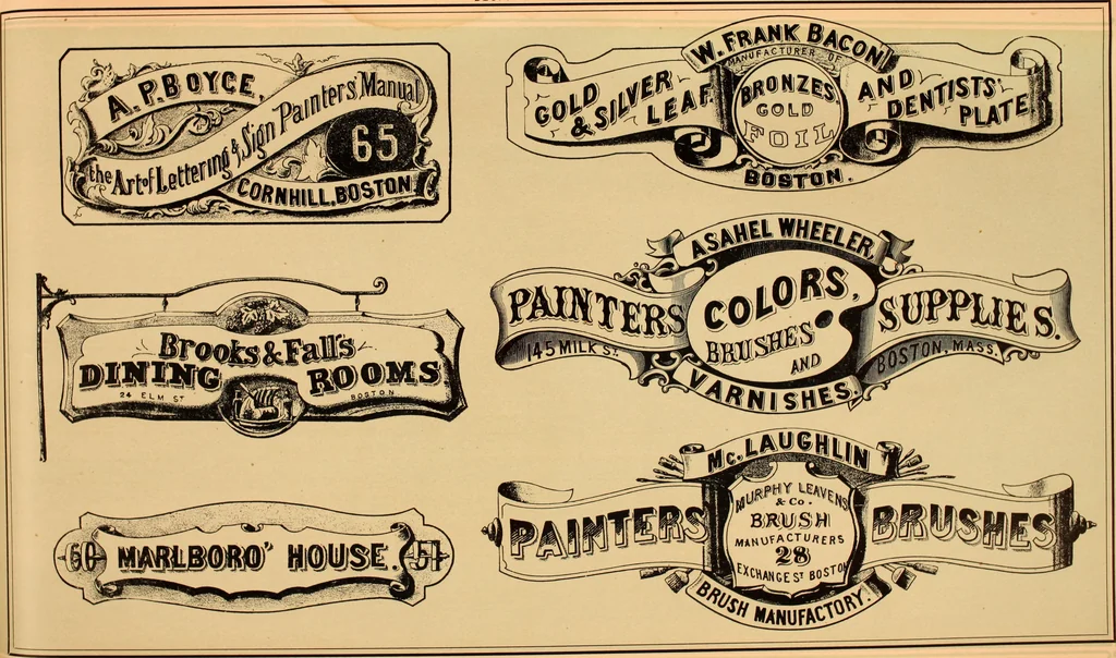 An illustration from The art of lettering and sign painter’s manual : a complete and practical illustration of the art of sign writing / by A. P. Boyce, 1878, leaf 60