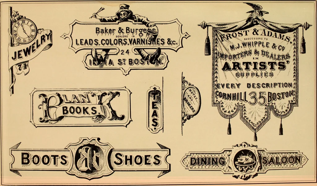 An illustration from The art of lettering and sign painter’s manual : a complete and practical illustration of the art of sign writing / by A. P. Boyce, 1878, leaf 62