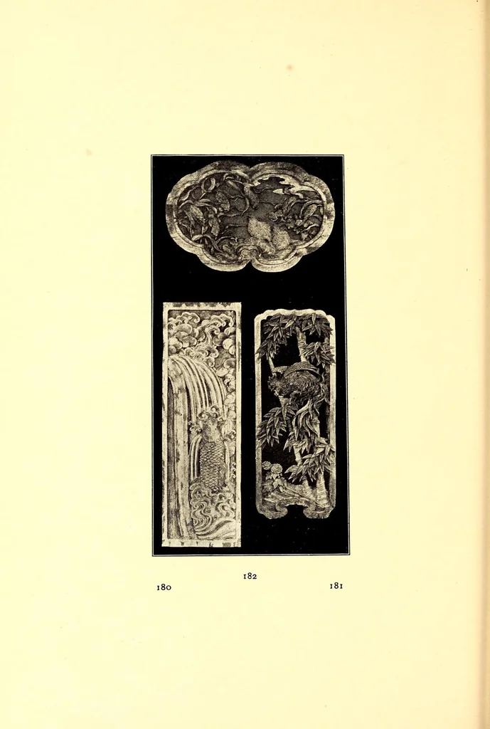 An illustration from Art of old Japan, rare specimens of pewter, carvings in jade and other stones and wood. Many lanterns from famous palace and temple grounds, fine gold lacquers and other scarce objects : selected by the well-known Japanese connoisseur Bunkio Matsuki, 1904, leaf 64