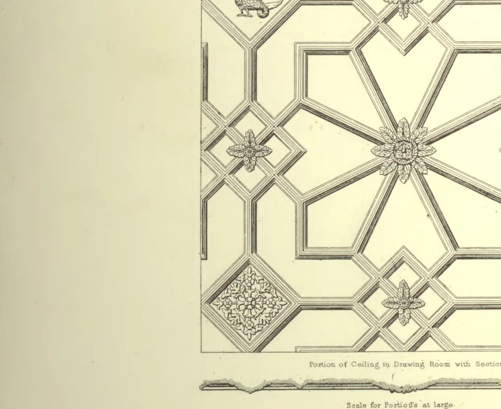 An illustration from The art of the plasterer; an account of the decorative development of the craft, chiefly in England, from the 16th to the 18th century, with chapters on the stucco of the classic period and of the Italian Renaissance, also on sgraffito, pargetting, Scottish, Irish and modern plasterwork, 1908, leaf 129
