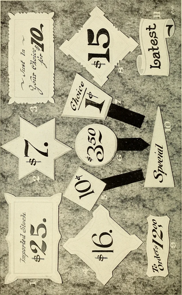 An illustration from The art of show card writing; a modern treatise on show card writing, designed as an educator in all branches of the art...With two hundred and fifty-six illustrations and thirty-two lettering plates, comprising all the standard ancient and modern styles, 1907, leaf 157