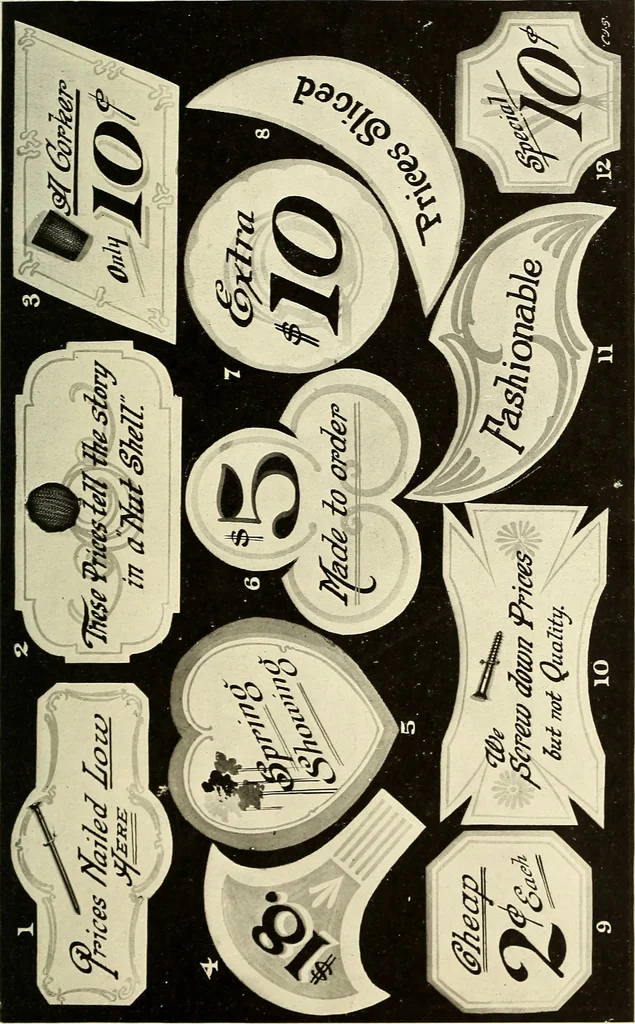 An illustration from The art of show card writing; a modern treatise on show card writing, designed as an educator in all branches of the art...With two hundred and fifty-six illustrations and thirty-two lettering plates, comprising all the standard ancient and modern styles, 1907, leaf 158
