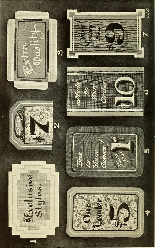 An illustration from The art of show card writing; a modern treatise on show card writing, designed as an educator in all branches of the art...With two hundred and fifty-six illustrations and thirty-two lettering plates, comprising all the standard ancient and modern styles, 1907, leaf 159